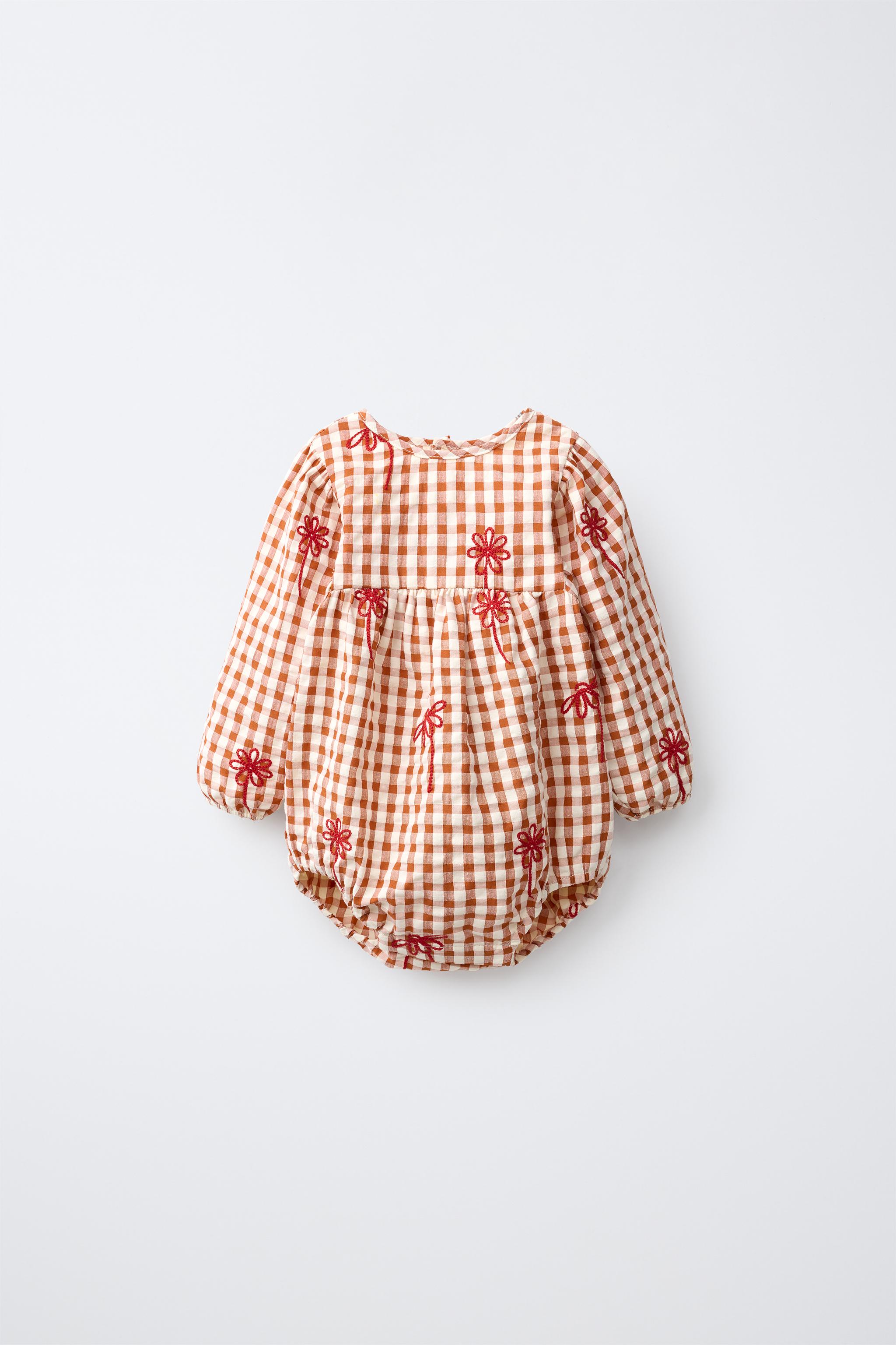 EMBROIDERED FLORAL GINGHAM ROMPER
